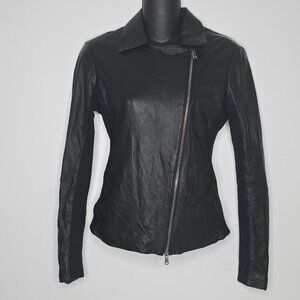 Emporio Armani Women’s Black 100% Lamb Leather Jacket Lambskin Jersey Biker Moto